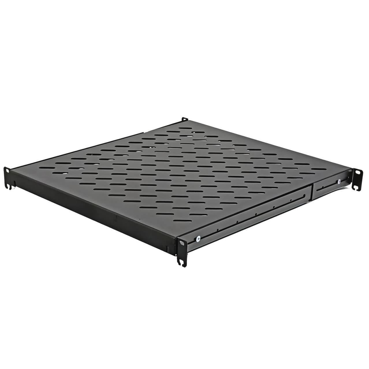 Полка 19 "4 точки кріпл. , 600мм глиб., перфорована , сталь , 2 мм , чорна