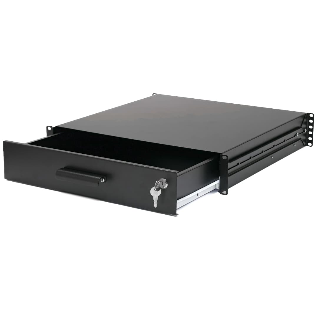 Скринька висувна для документів 19" з замком, 2U 450 глибина, чорна