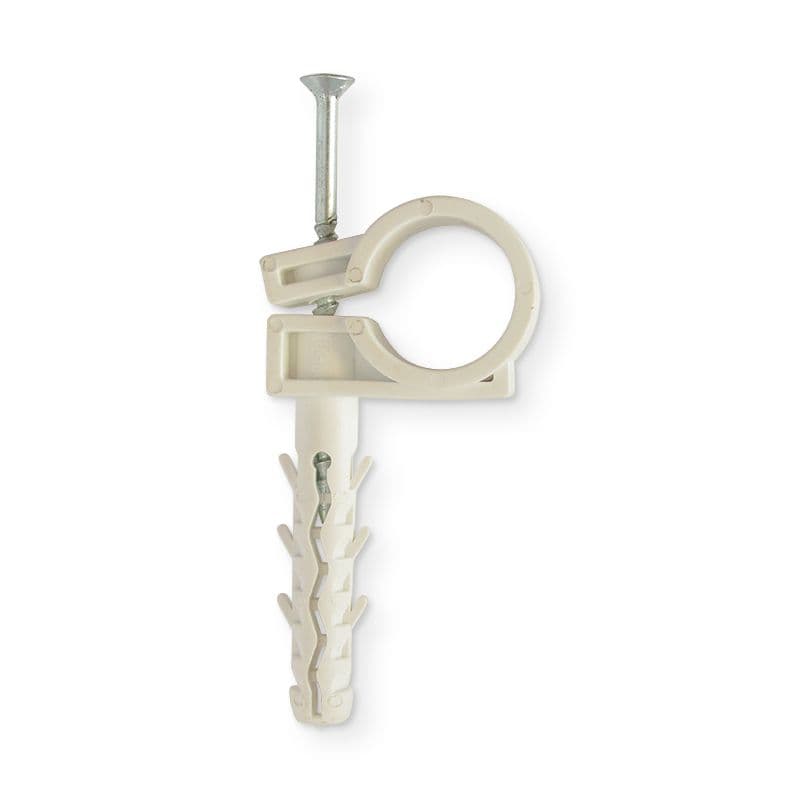 Обойма для кріплення труб D18-20 з дюбелем D8/36 з ударним шурупом, сіра (пак.50шт)