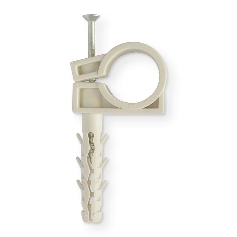 Обойма для кріплення труб D20-22 з дюбелем D8/36 з ударним шурупом, сіра (пак.50шт)