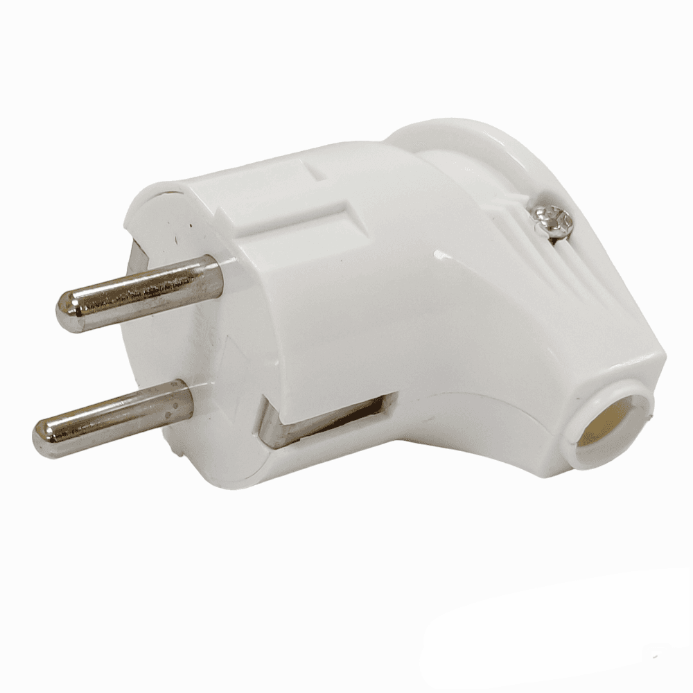 Вилка побутова 16А кутова з/к біла