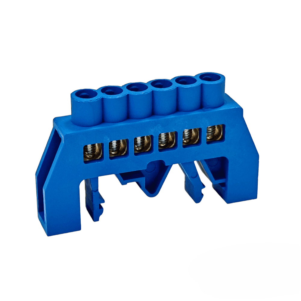 Шина нульова ізольована на DIN-рейку (універсальна) 6 отв., блакитна