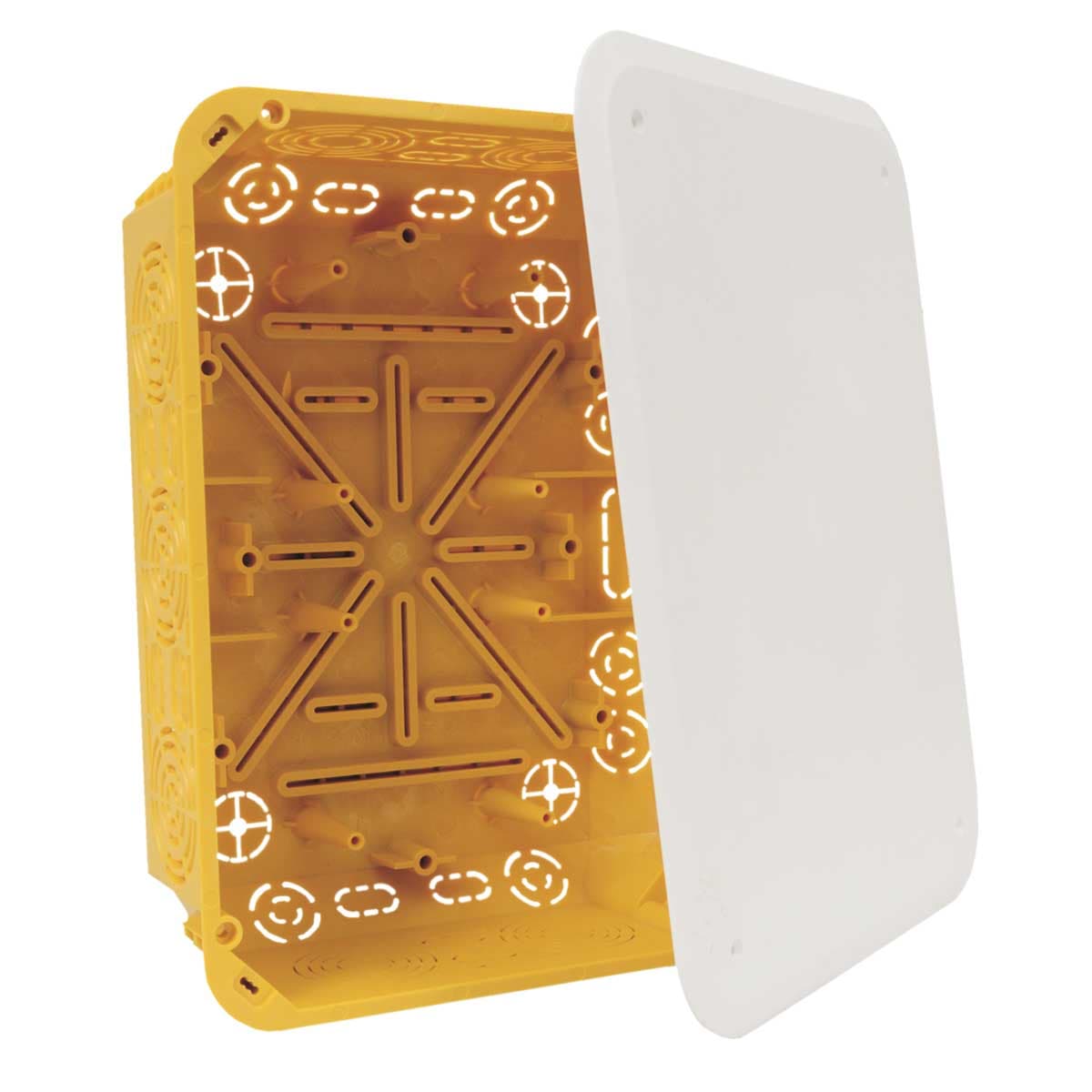Коробка розподільча в пустотілі стіни; з кришкою; ПВХ; жовта; 233х175х78мм
