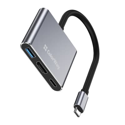 Концентратор ColorWay USB-C 3-in-1 USB 3.0 + HDMI 4K + USB-C PD100W (CW-HUB08)