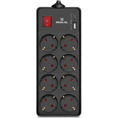 Мережевий фільтр живлення REAL-EL RS-PROTECT 805 3m, black (EL122300043)