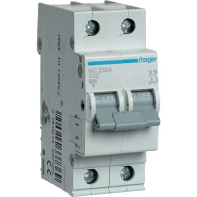 Автоматичний вимикач Hager 2-п. C 32A (6kA) 2M (A) (MCN232)