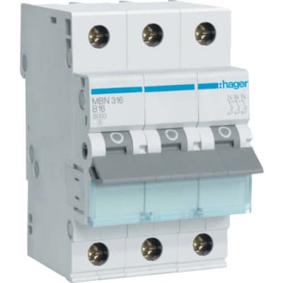 Автоматичний вимикач Hager 3-п. B 16A (6kA) 3M (B) (MBN316)